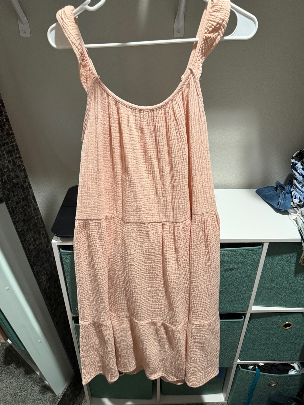 Peach Tiered Midi Sundress with Wide Straps